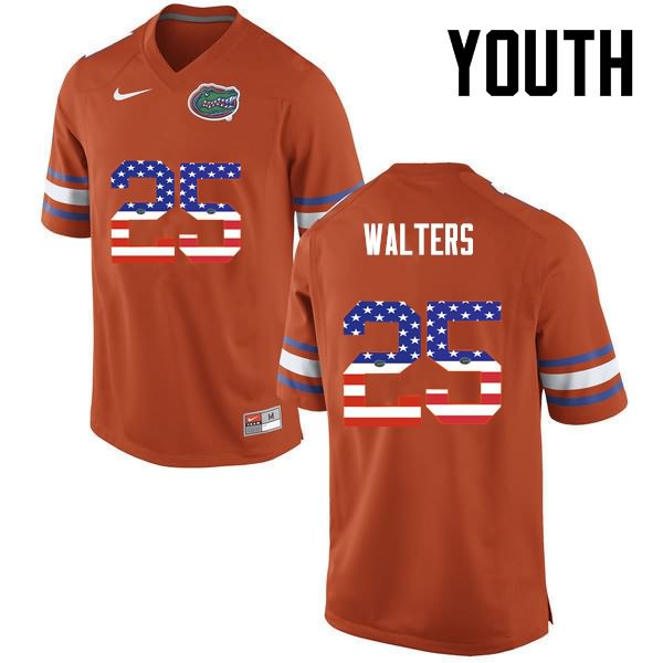 Youth NCAA Florida Gators Brady Walters #25 Stitched Authentic USA Flag Fashion Nike Orange College Football Jersey RKS2665LE